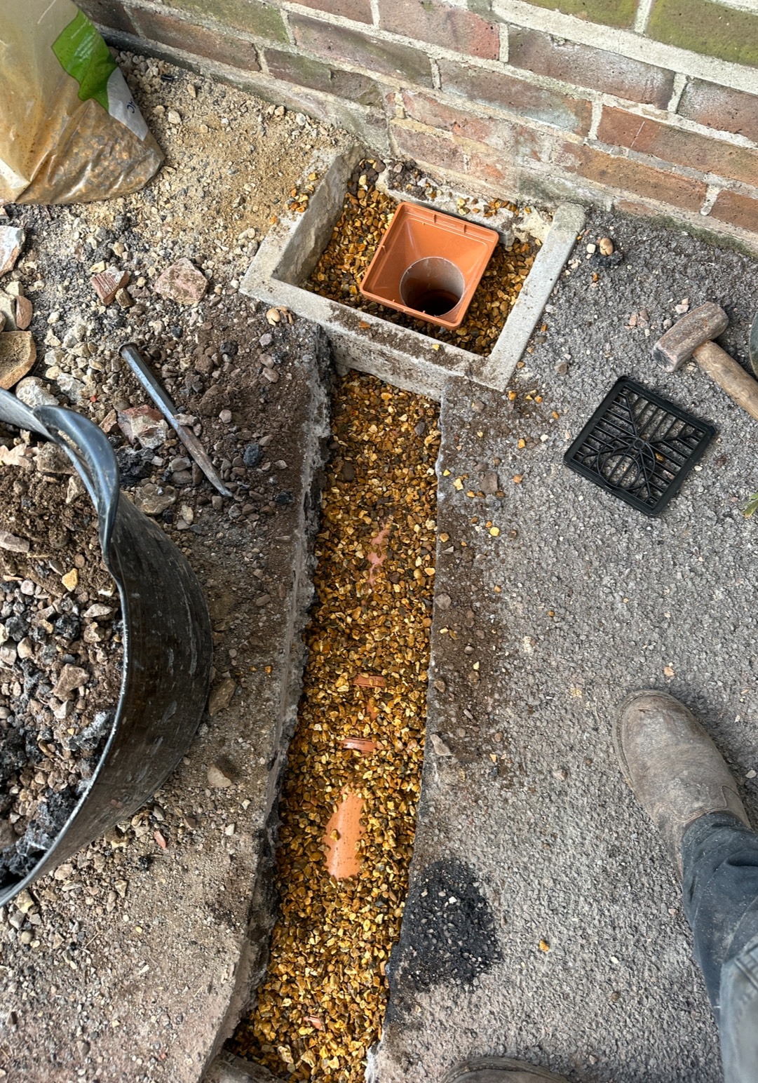 Freshly installed underground drain